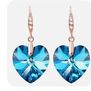 New Blue heart dangle,  rose gold earrings